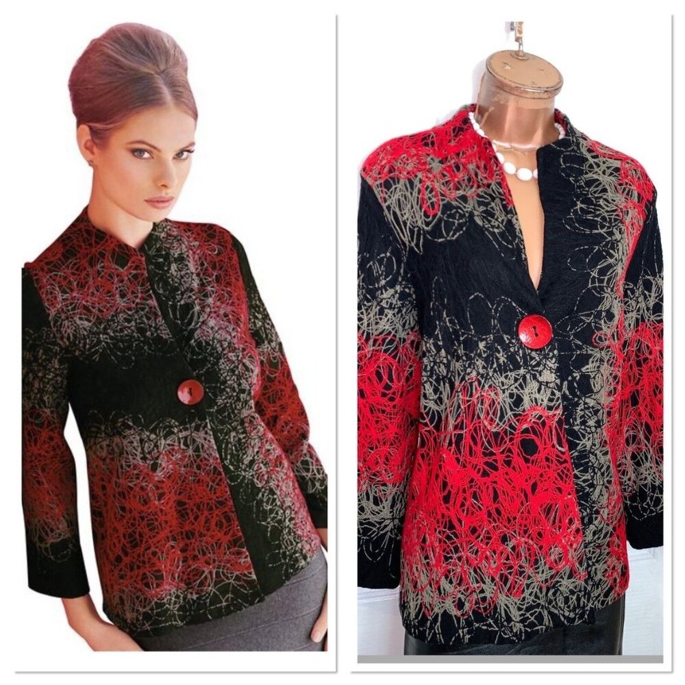 Cover Charge Womens Medium Abstract Swing Jacket Red Black Gray